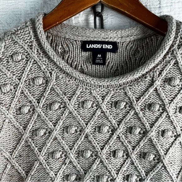 Lands End Cotton Blend Rollneck Sweater Women M Beige Donegal Knit Oatmeal Tweed - Picture 6 of 16